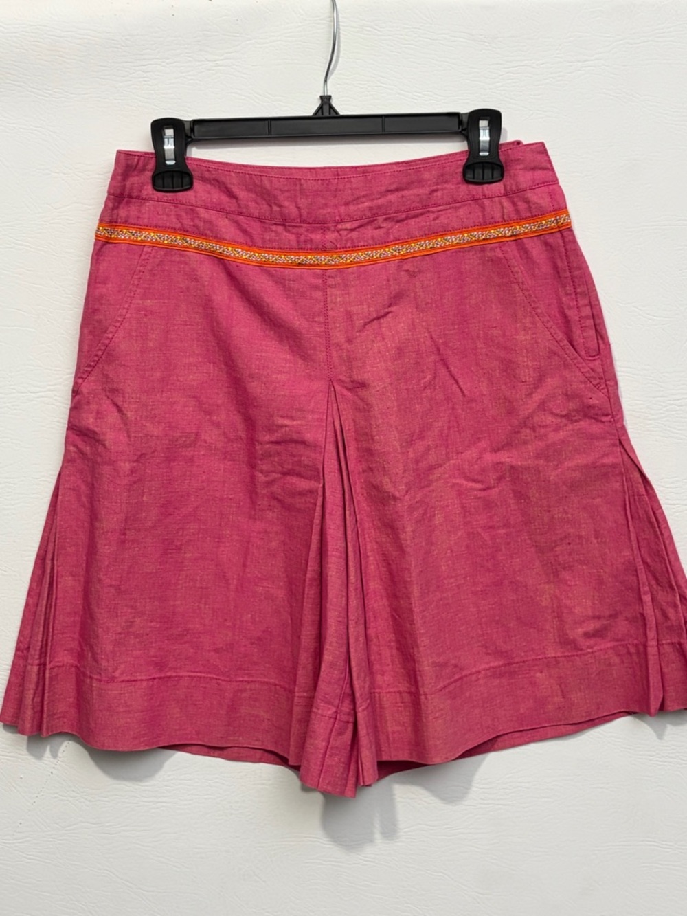 Vintage Pink Linen Blend Skirt Shorts with Orange-Gold Waist Trim NWT